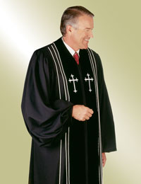 BISHOP H-8 PULPIT ROBE (Black with White Crosses on Velvet)(with free ...